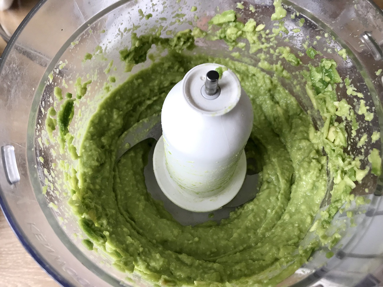 Peel avocados and beat in the food processor