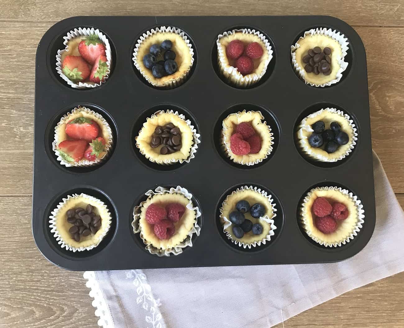 keto Sugar Free Mini Cheesecake in a muffin tin.