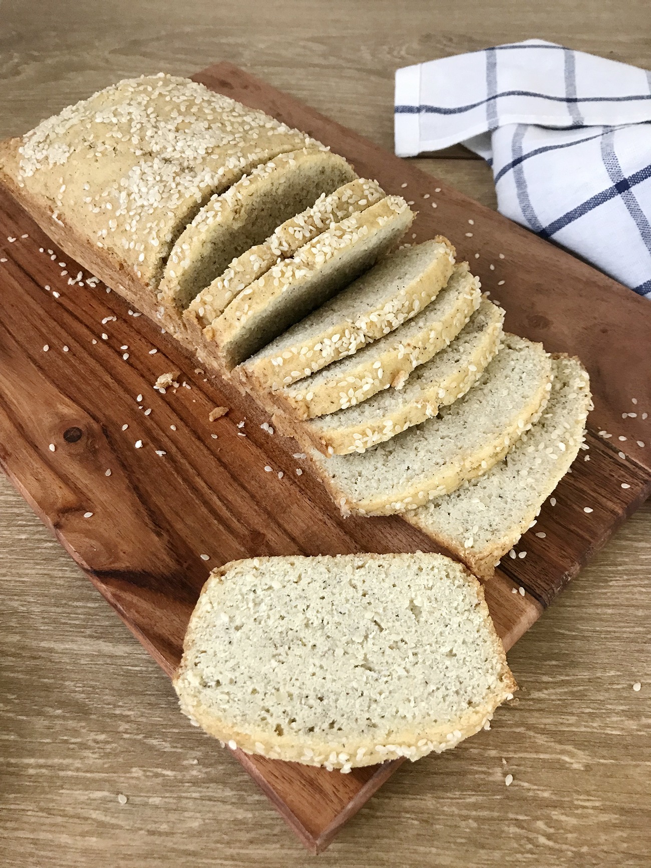 Keto Sesame Seed Bread on a chopping board