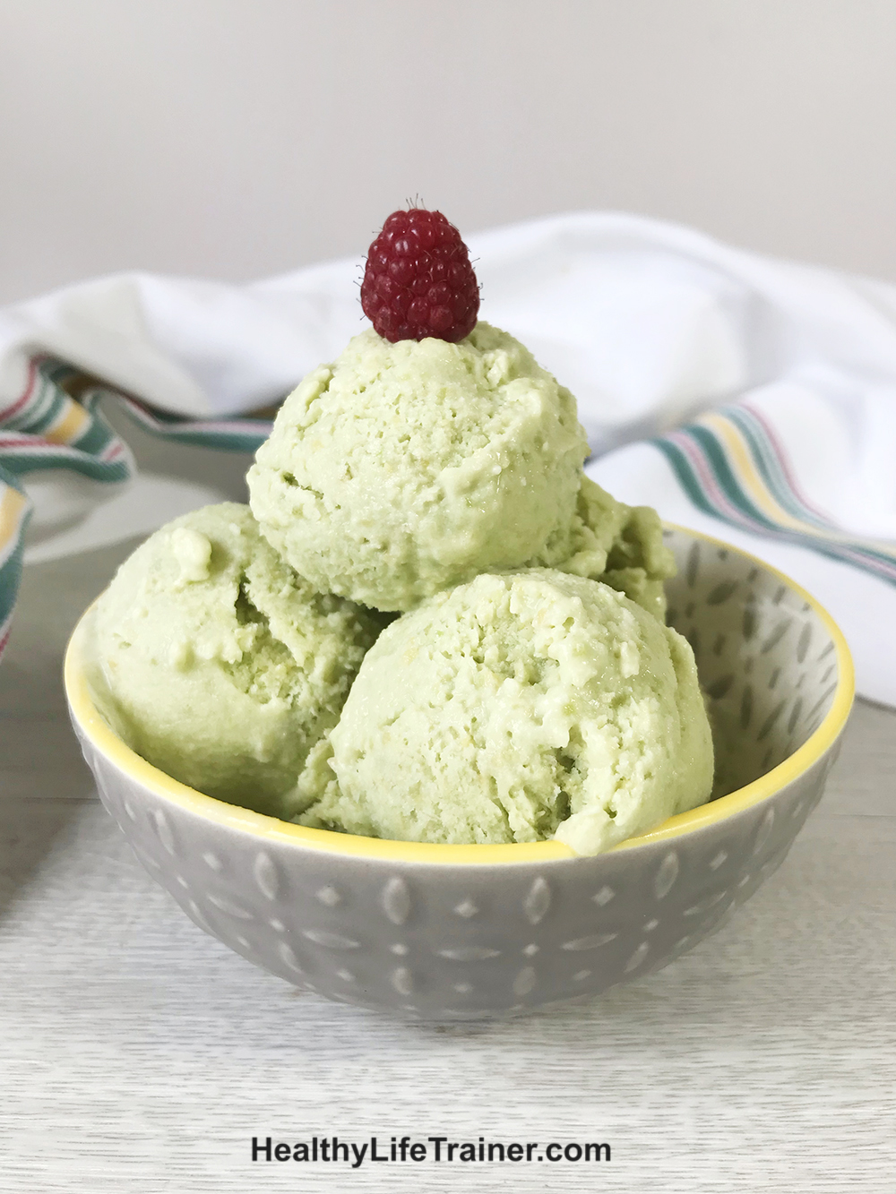 Keto Avocado ice cream in a bowl.