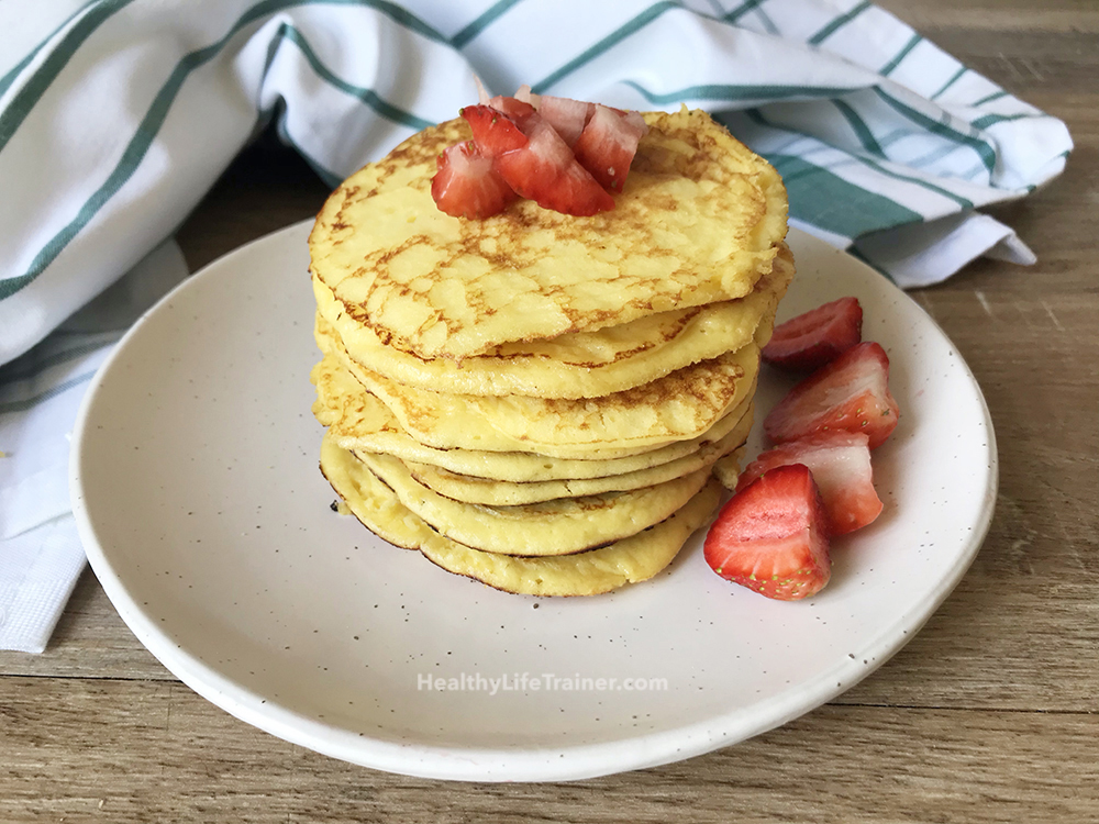 Coconut Flour Panc in a plateakes With Greek Yogurt