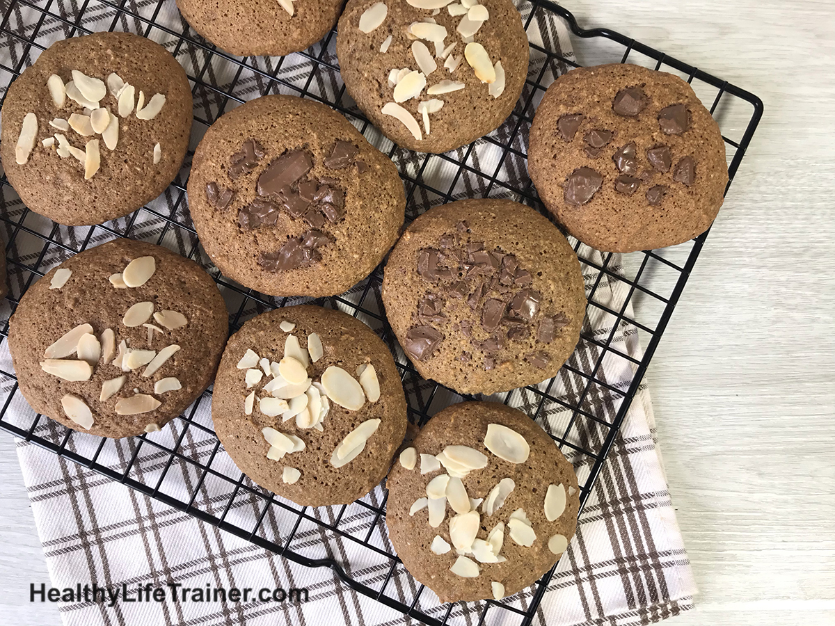 keto coffee flavored cookies topped with chocolate chips