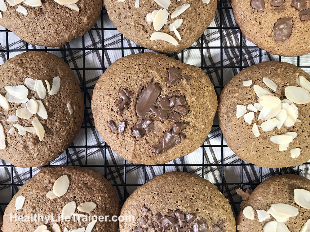 keto coffee flavored cookies topped with chocolate chips