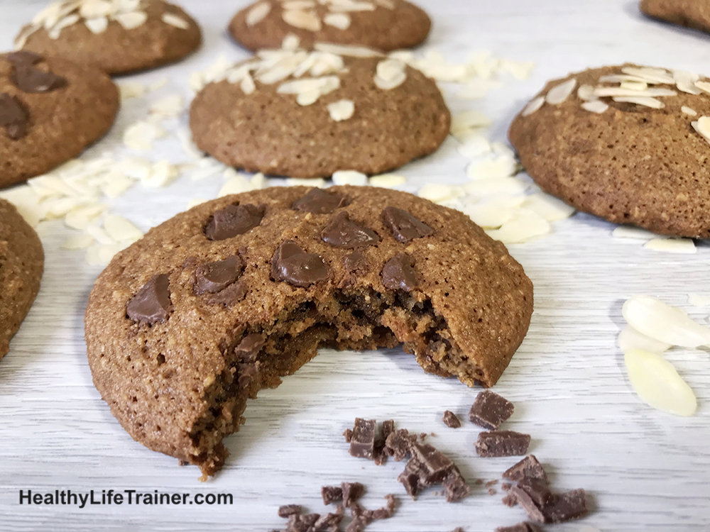 keto coffee flavored cookies topped with chocolate chips