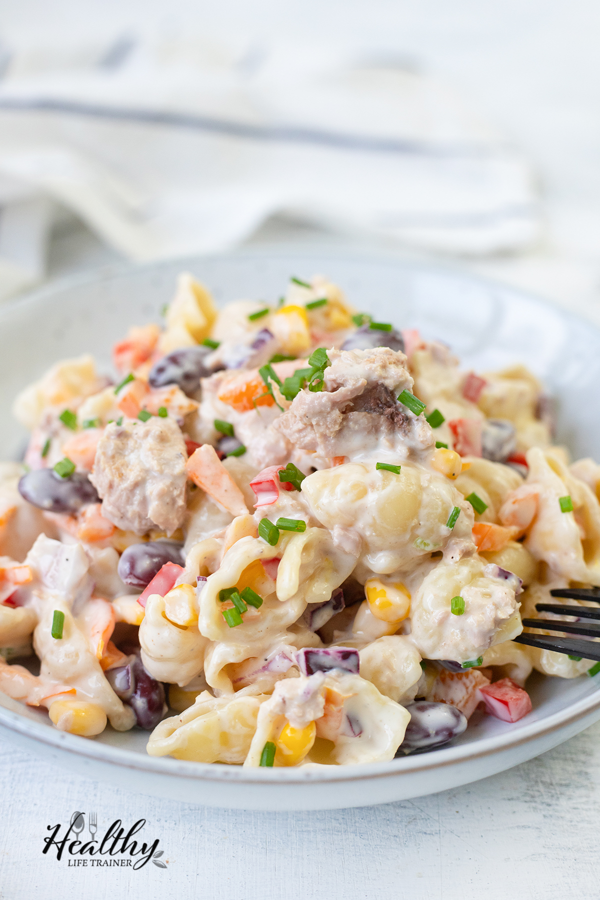 creamy tuna pasta salad in a plate