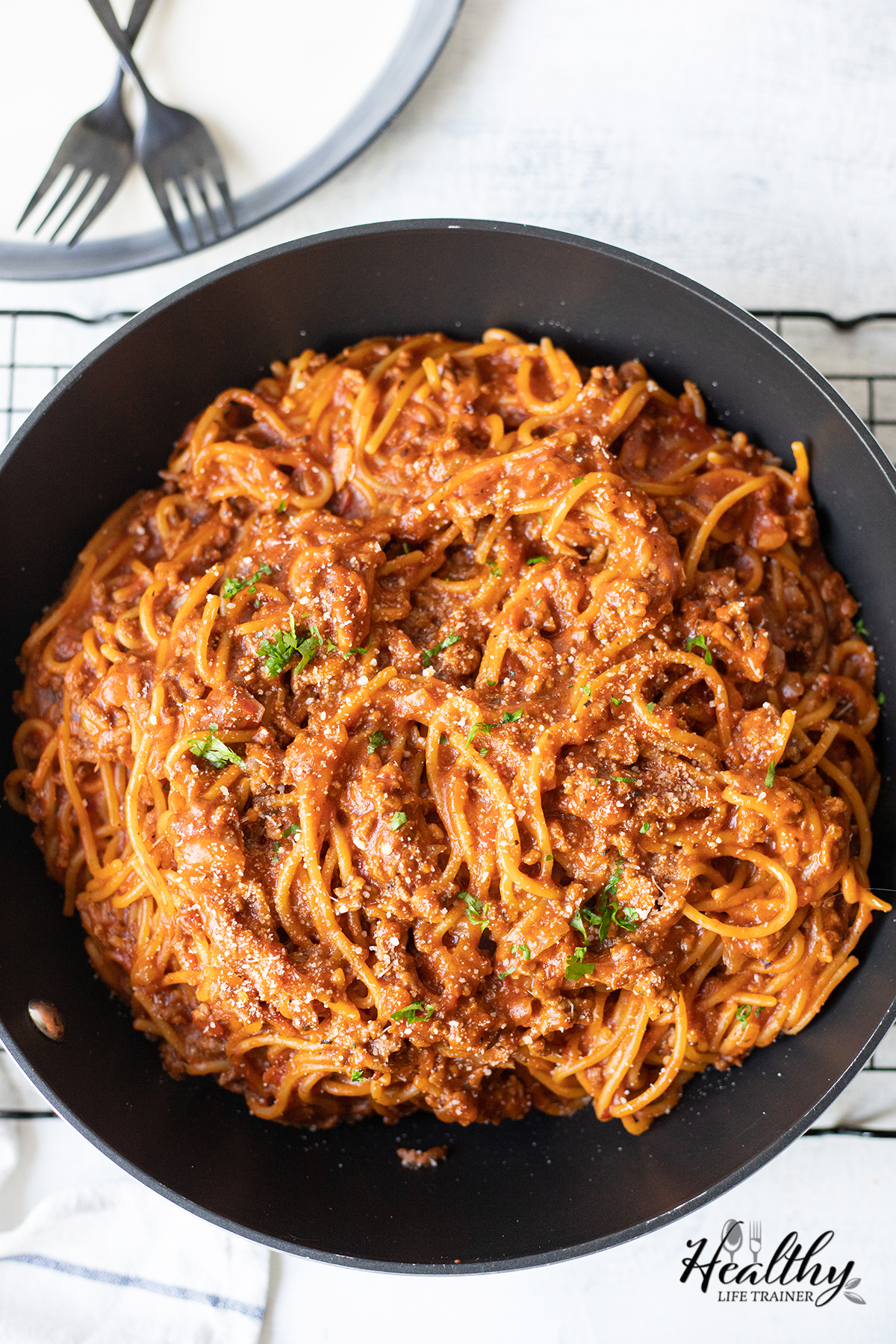 Spaghetti Bolognese on a pot