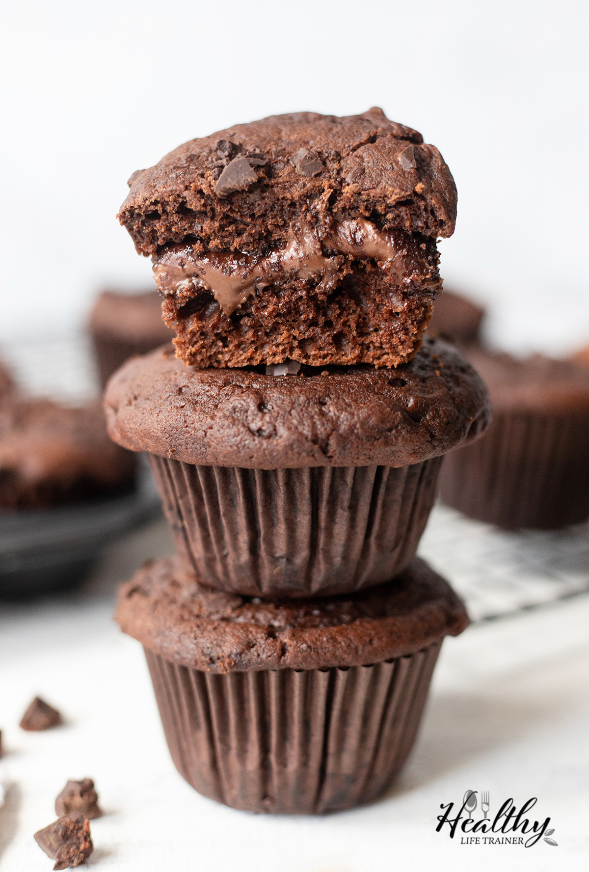 Nutella Stuffed Chocolate Muffin on top of each others.