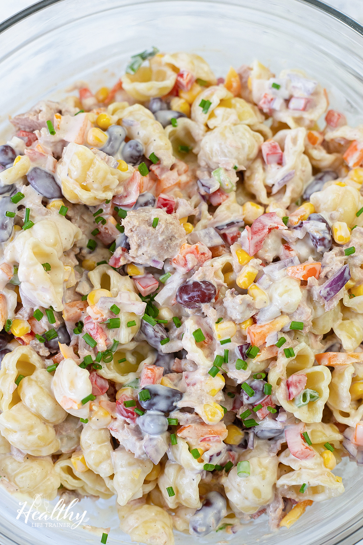 Creamy Tuna Pasta Salad in aa mixing bowl