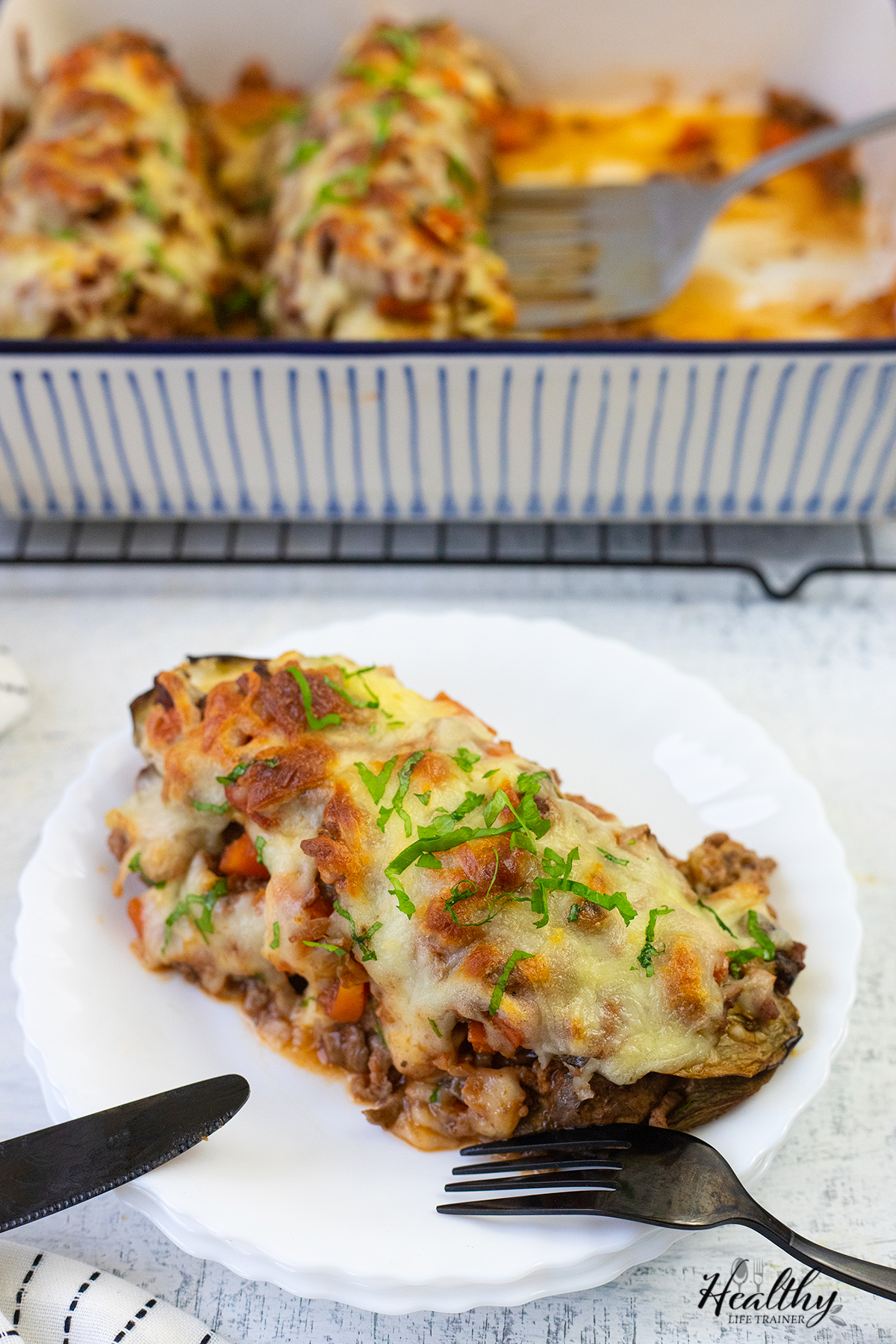 Aubergine Lasagne in a plate