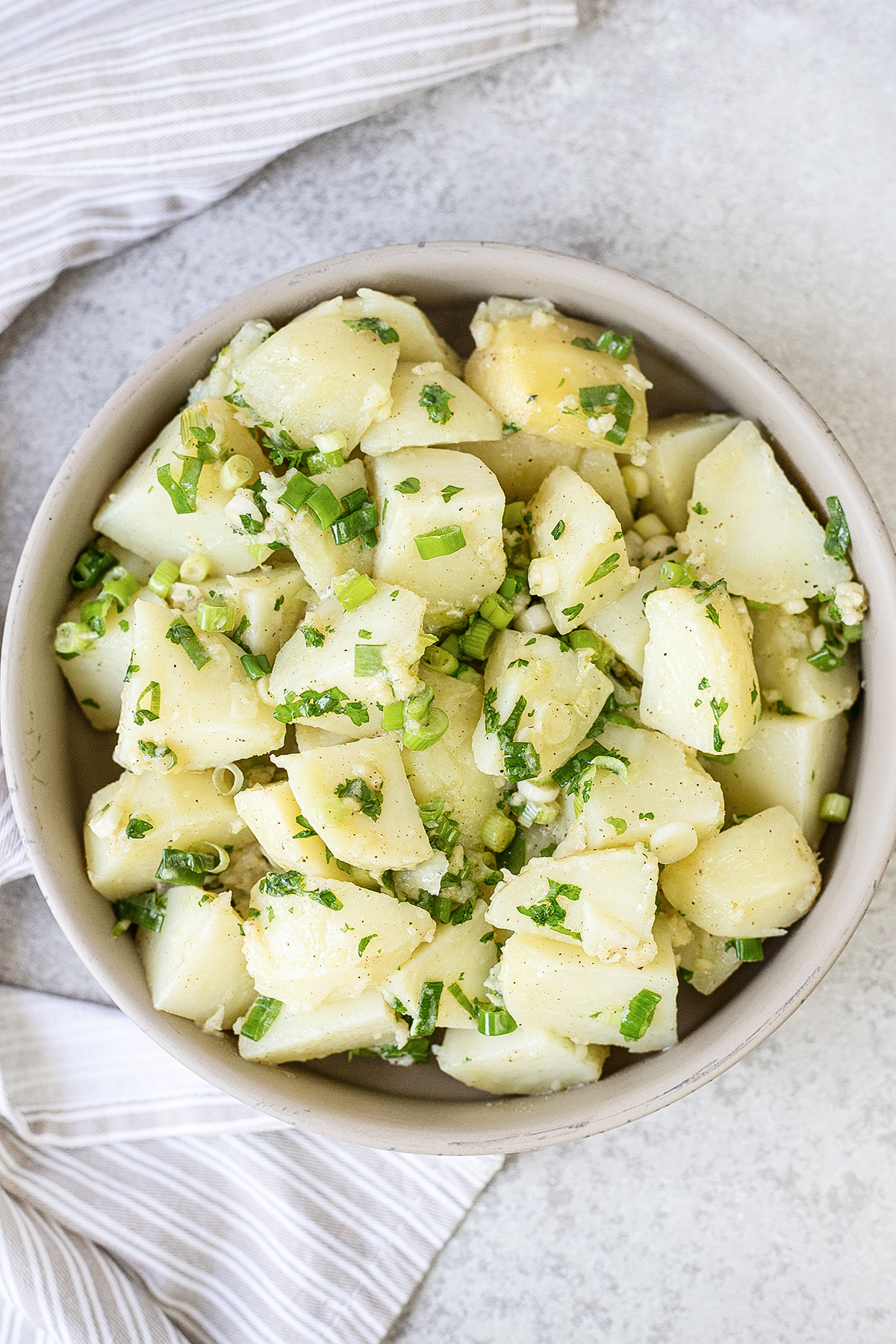 Mediterranean Healthy Potato Salad (No Mayo) in a bowl