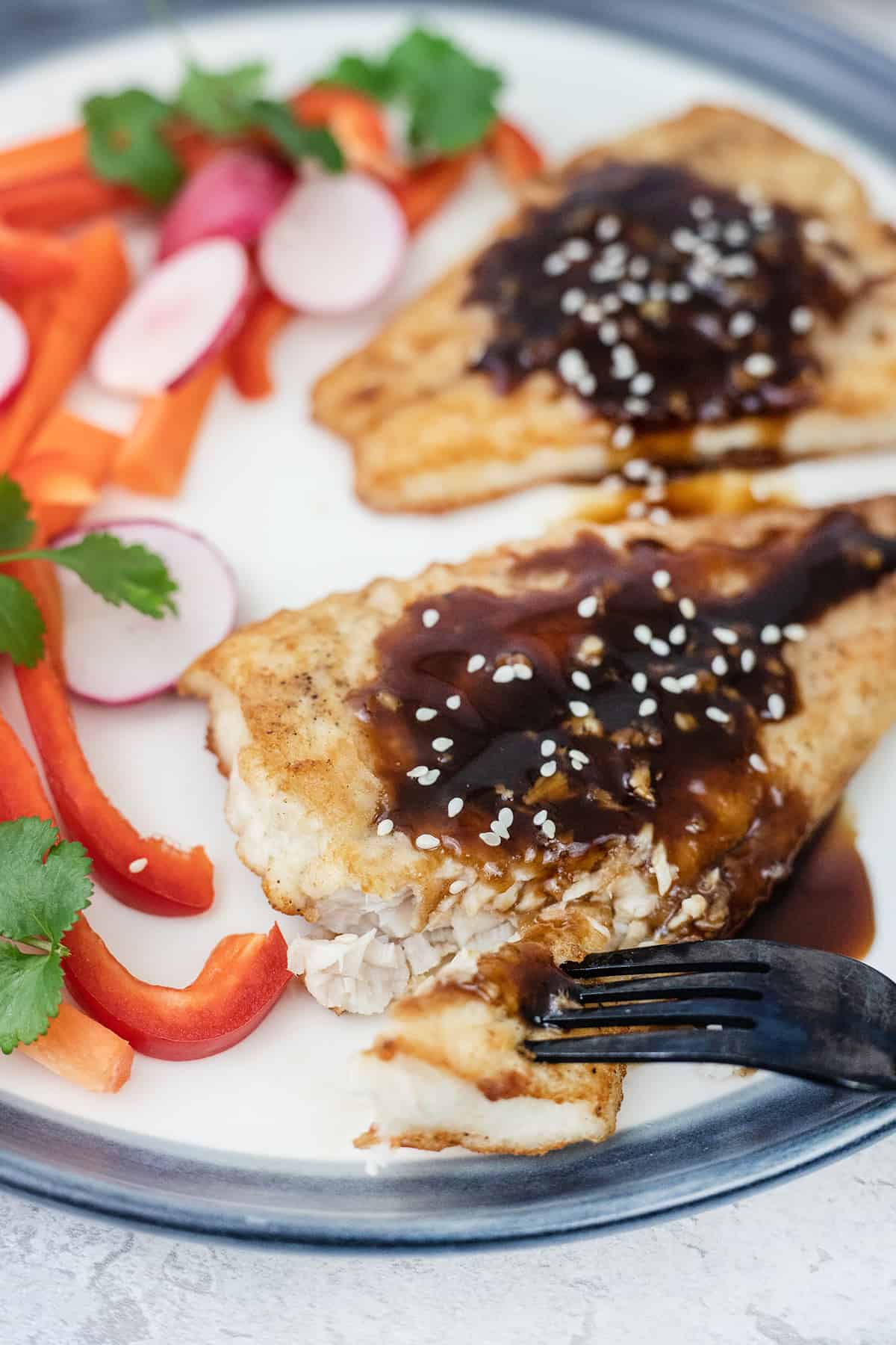 Pan Fried Sea Bass with Soy Sauce.