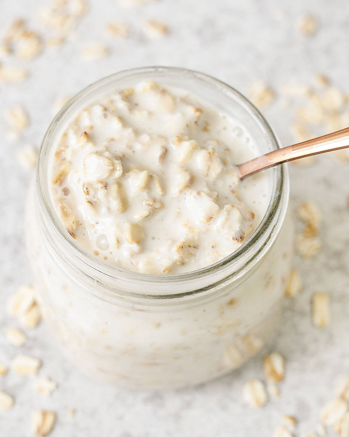 Basic Overnight Oats in a glass jar.