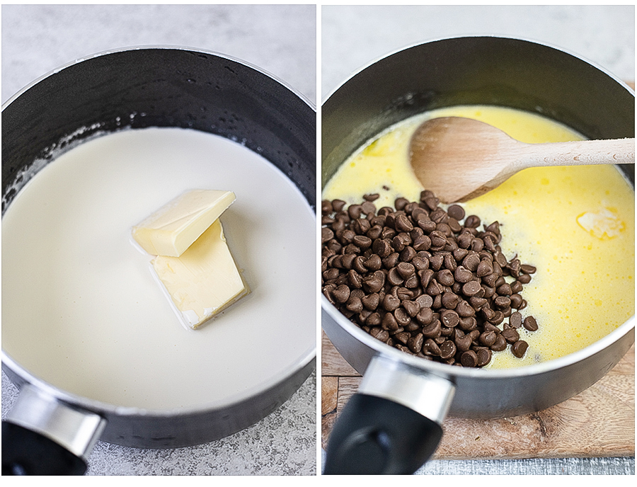 Making the chocolate sauce.