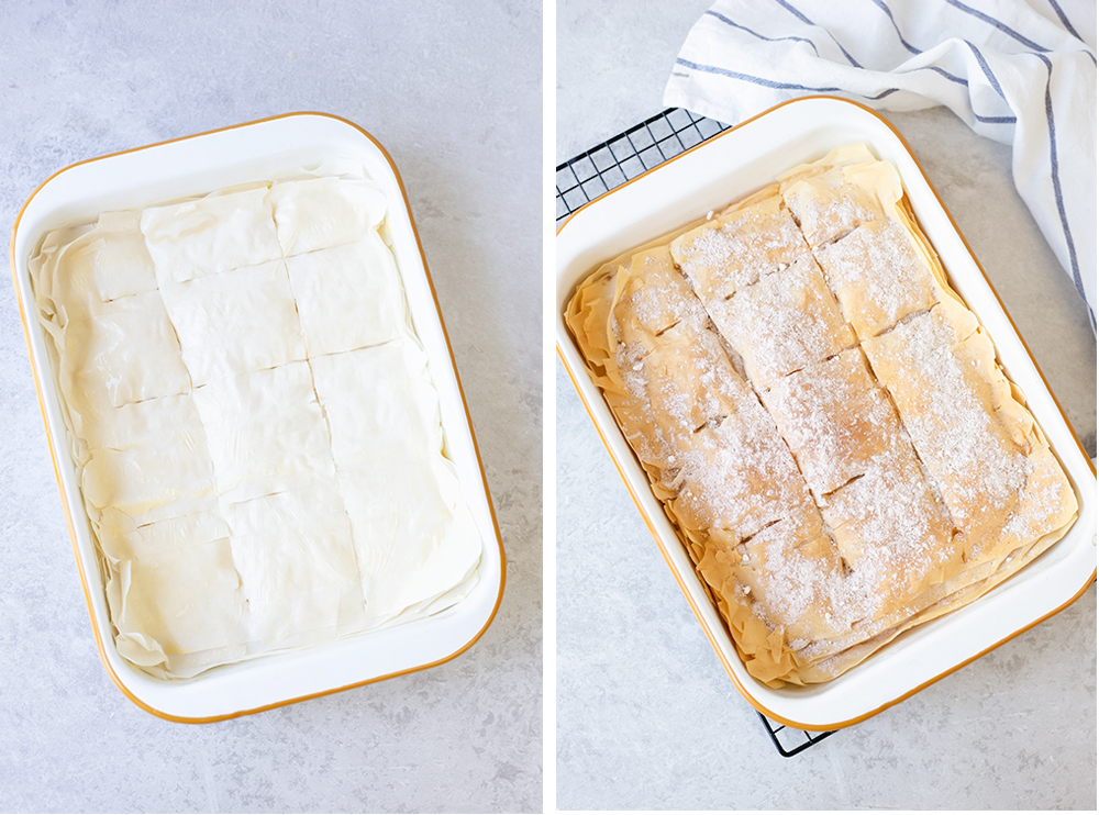 Fold the filo sheet flaps over the custard.