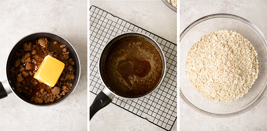 In a mixing bowl, mix porridge oats, white chocolate, and dark chocolate