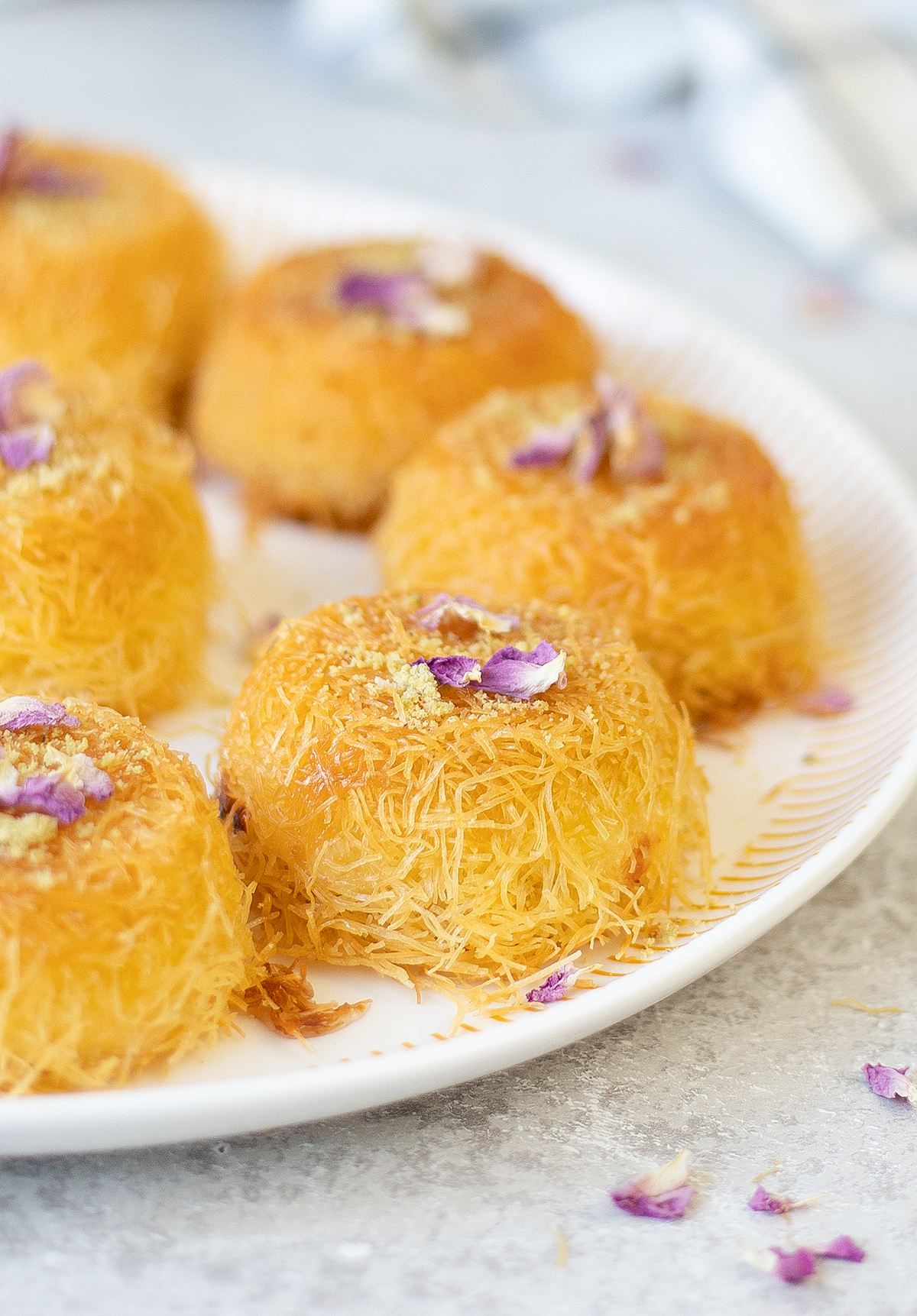 mini Kunafa toped with rose petals