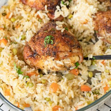 Baked Chicken And Rice in a big casserole