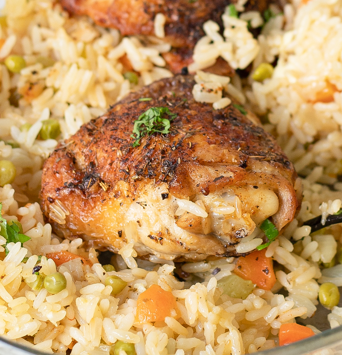 Baked Chicken And Rice in a big dinner plate