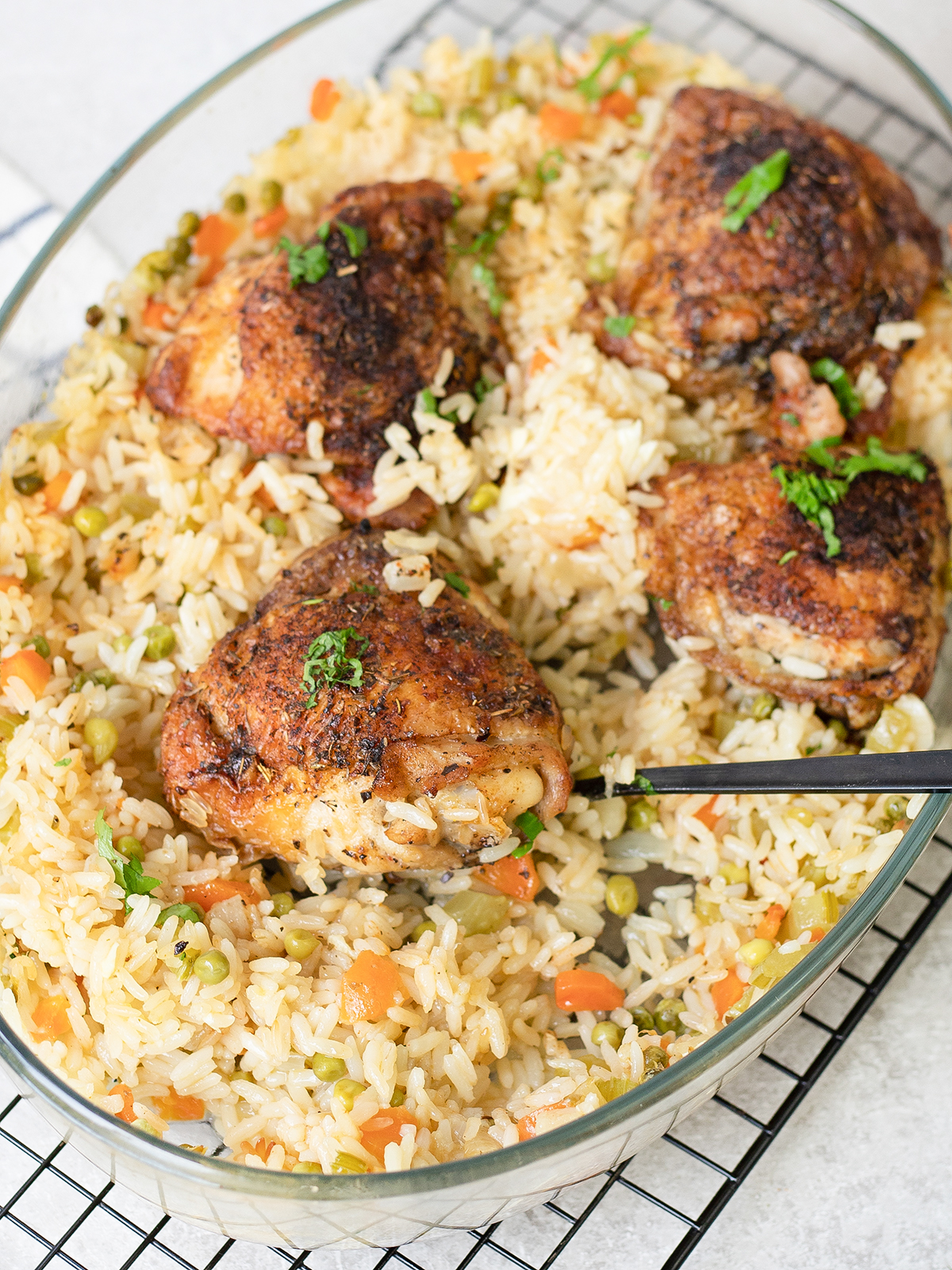 Baked Chicken And Rice in a big casserole