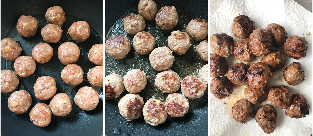 heat the oil over medium heat, then fry the meatballs