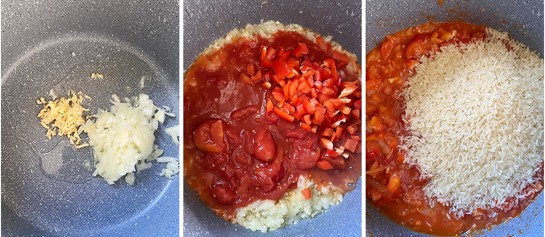 Add in the chopped red pepper and tomatoes