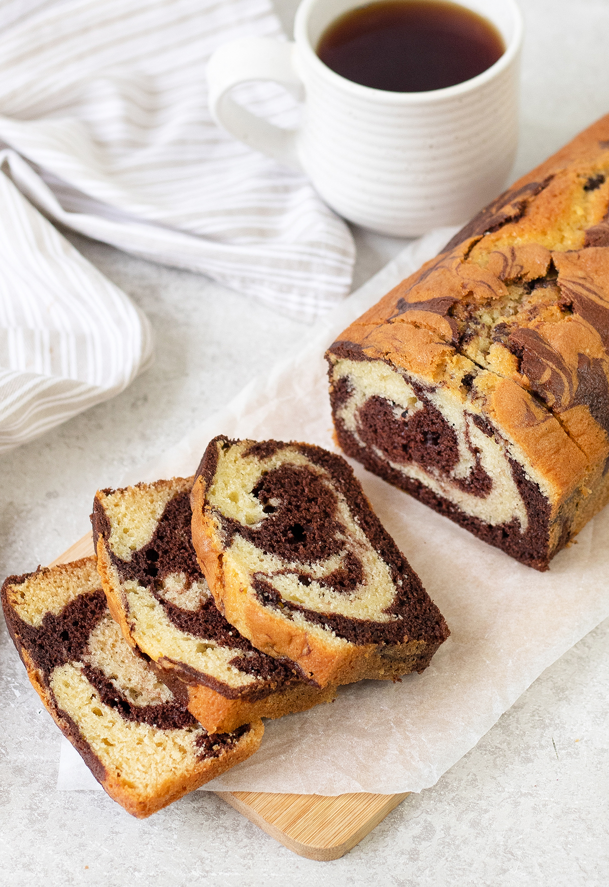 Chocolate Marble Loaf and a cup of tea.