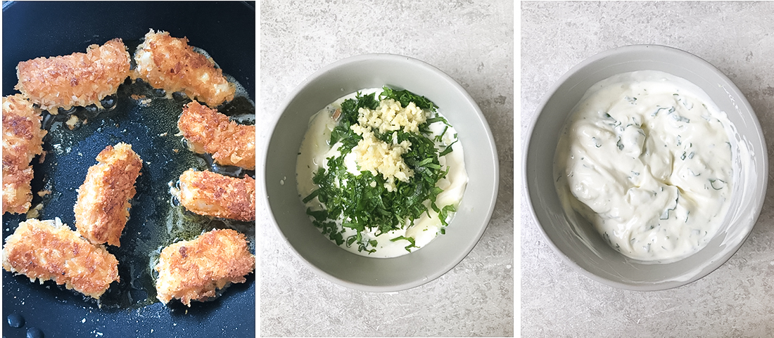 making the cilantro sour cream sauce.