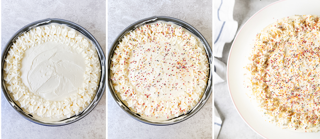 Scatter the sprinkles on the top.