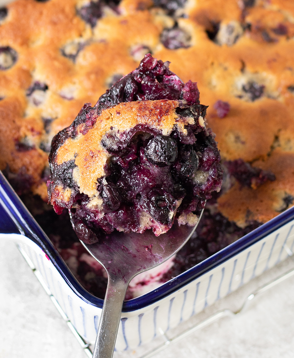 a spoonful of Old Fashioned Blueberry Cobbler.