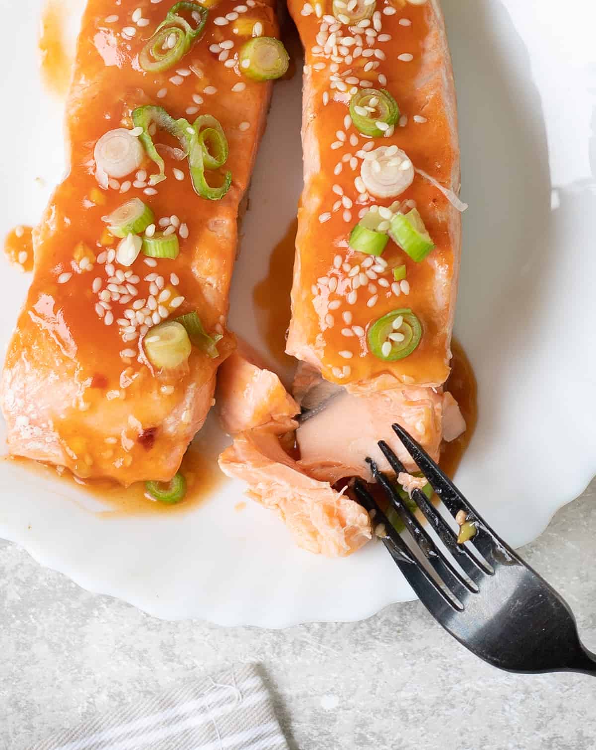 Close shot to Sweet And Sour Salmon.