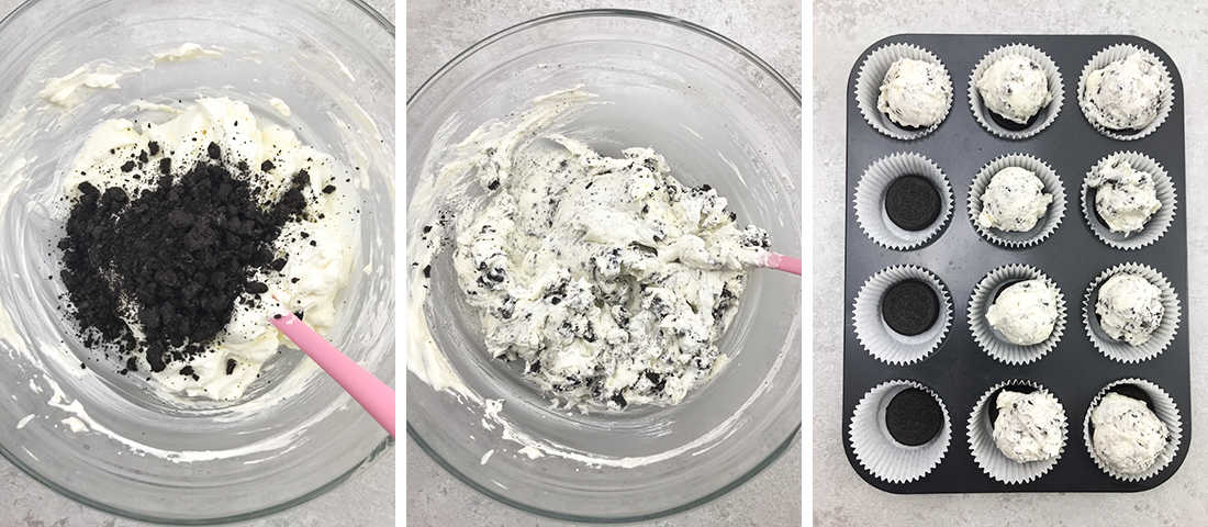 fold the whipped cream into the cream cheese mixture.