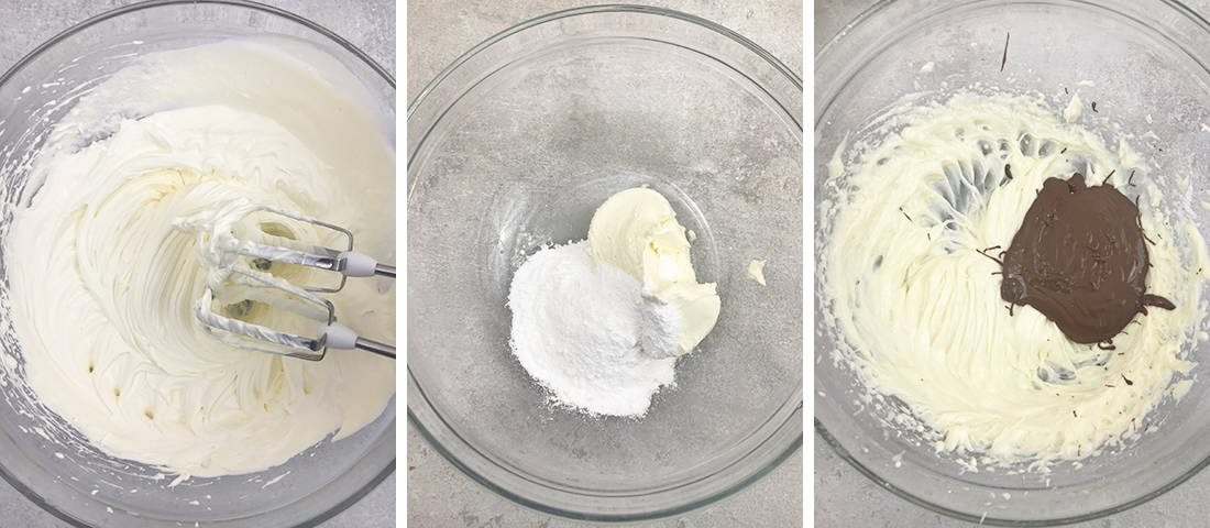 whisk the cream cheese and powdered sugar.