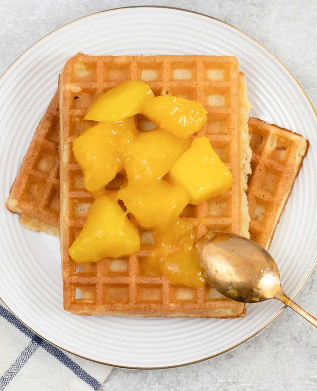 waffle topped with Mango Compote