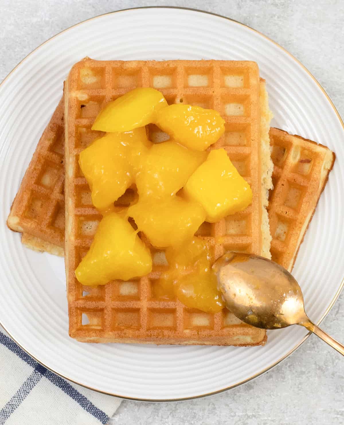 waffle topped with Mango Compote 