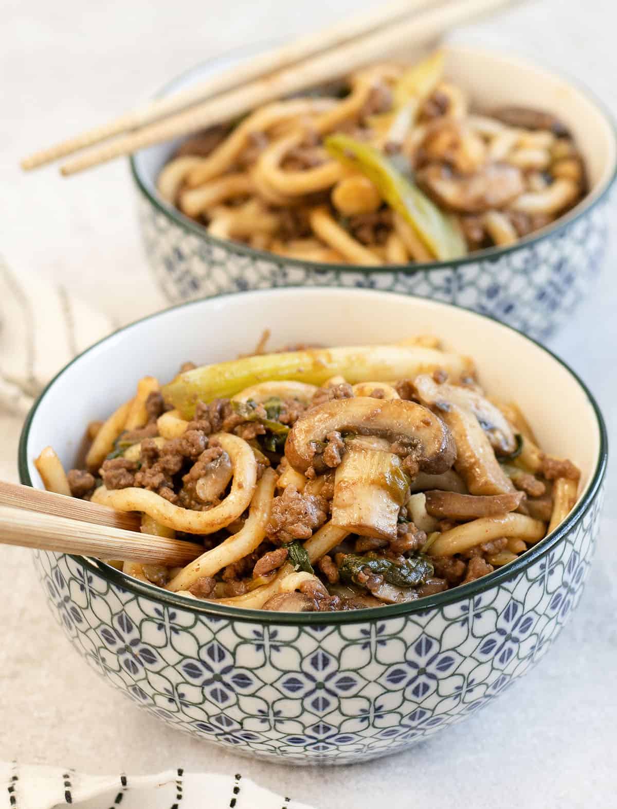 a bowl full of Beef Yaki Udon