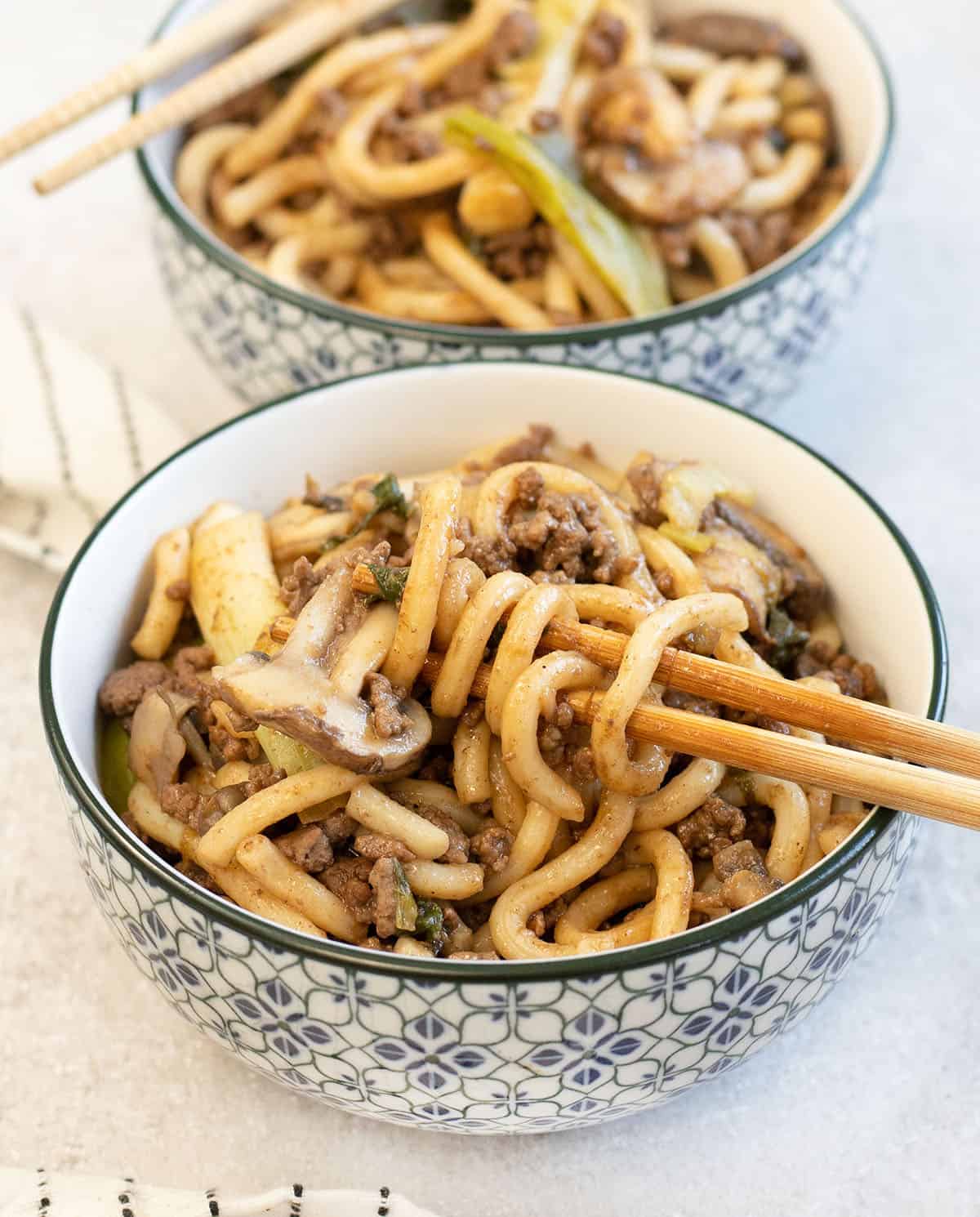 Beef Yaki Udon in a bowl