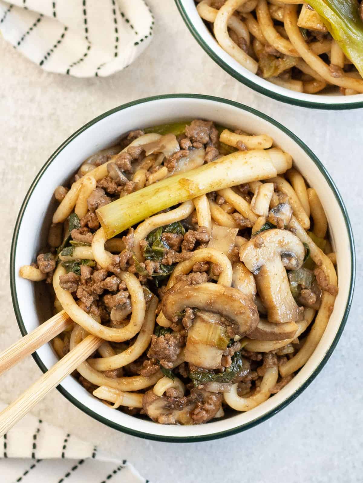Beef Yaki Udon in a bowl