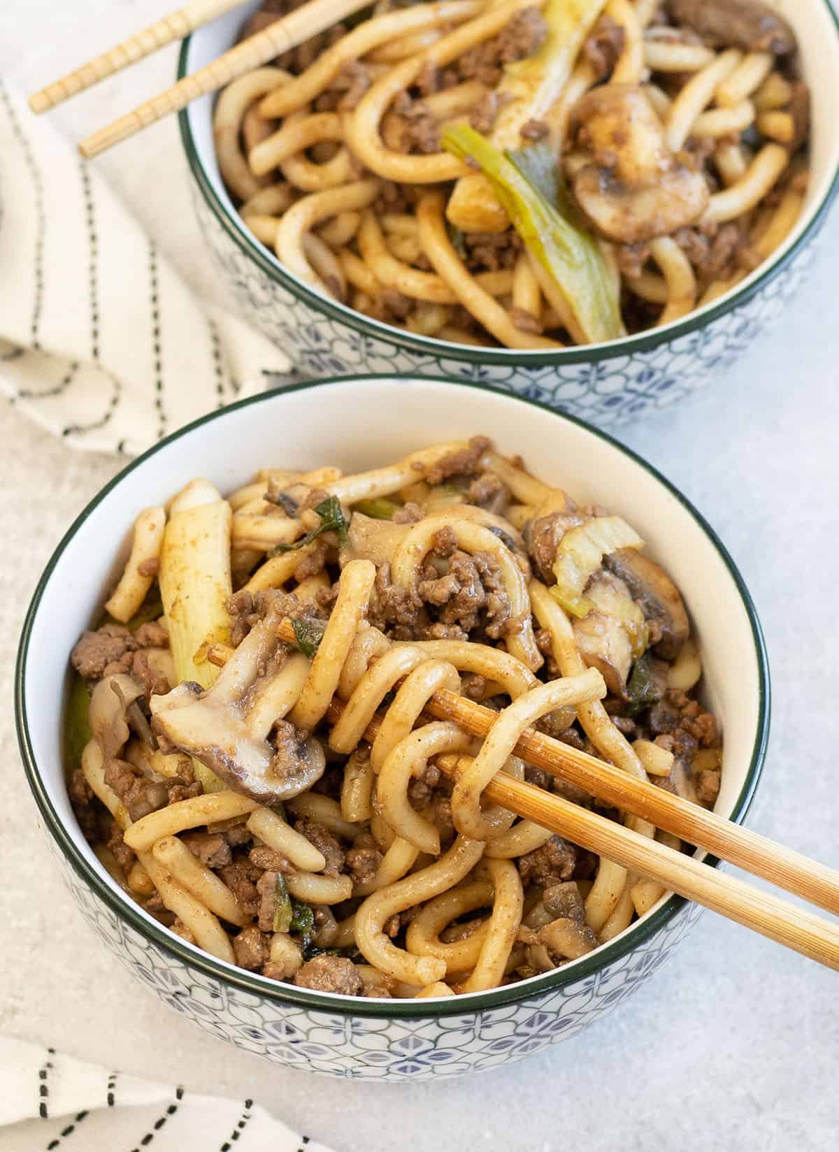 a bowl full of Beef Yaki Udon