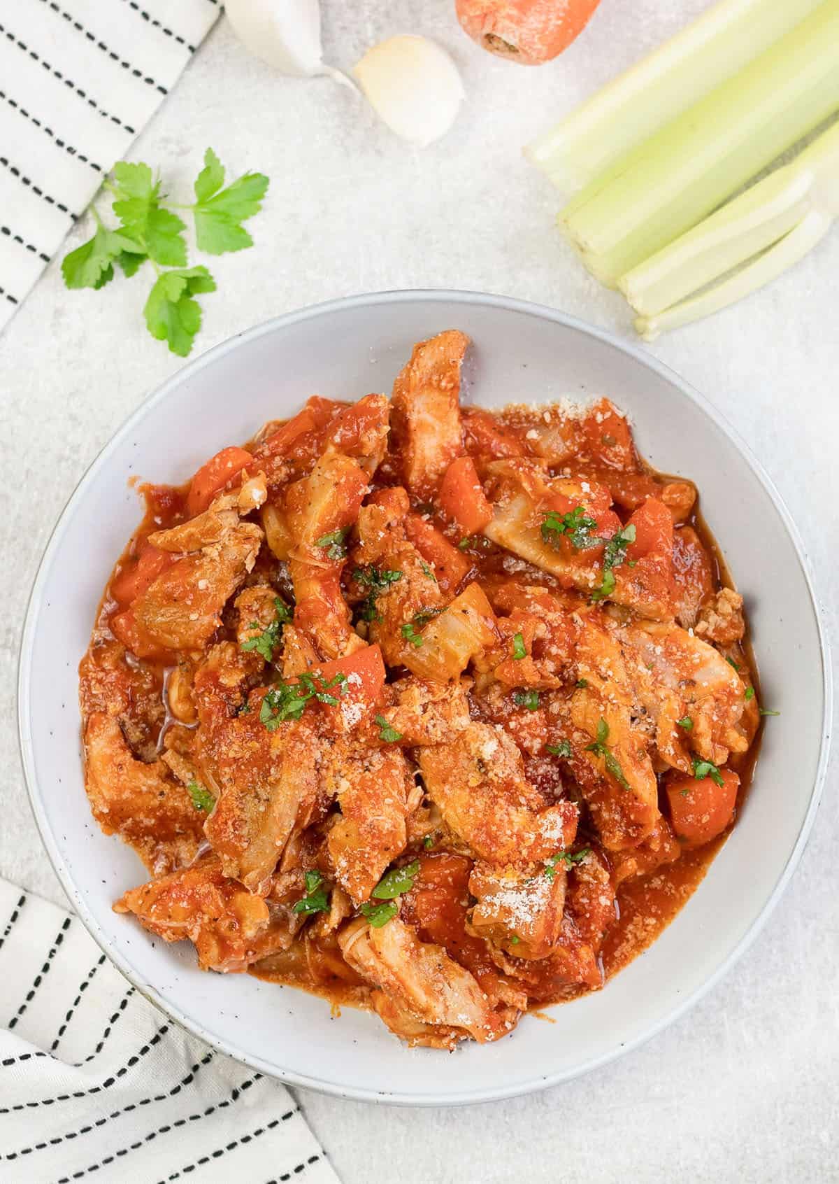 Chicken Bolognese in a plate