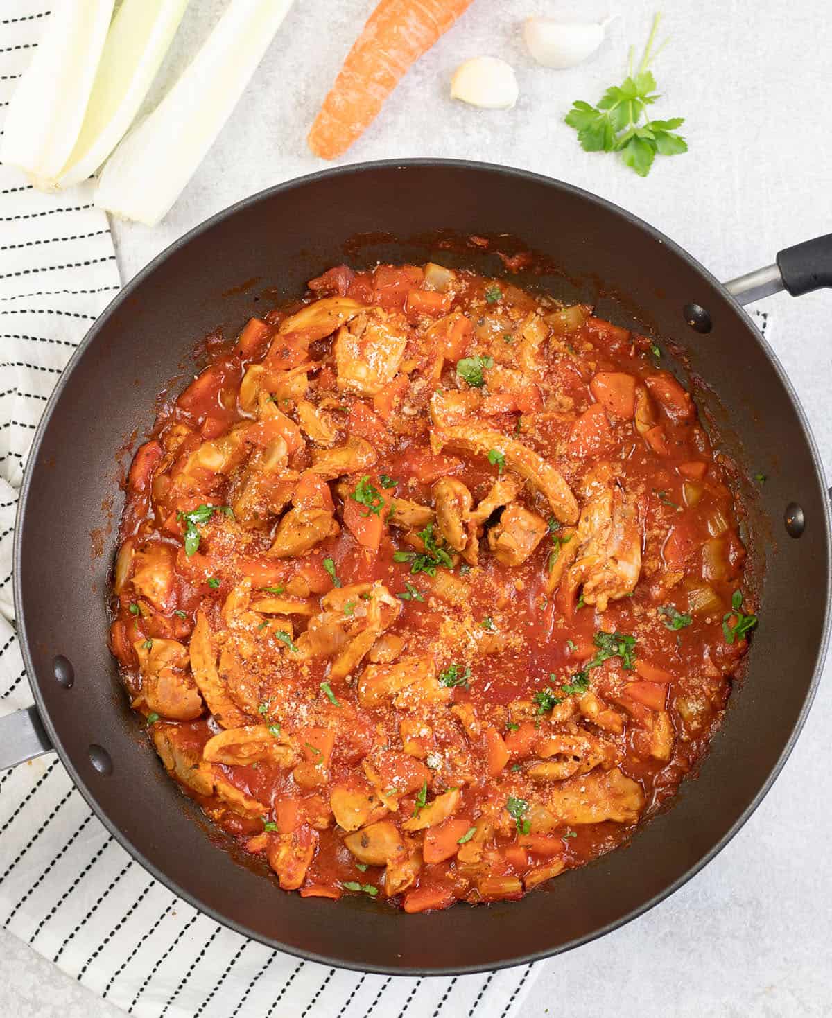 Chicken Bolognese in a large pan