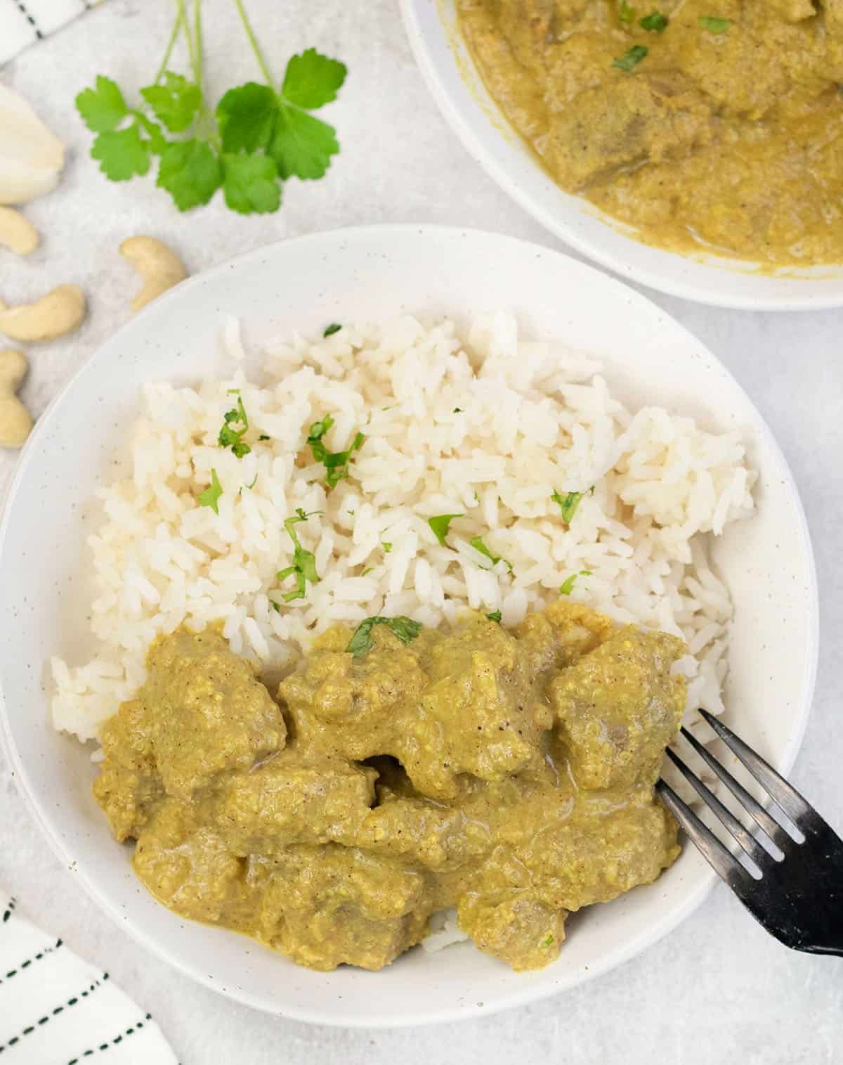 creamy Lamb Korma in a plate with rice