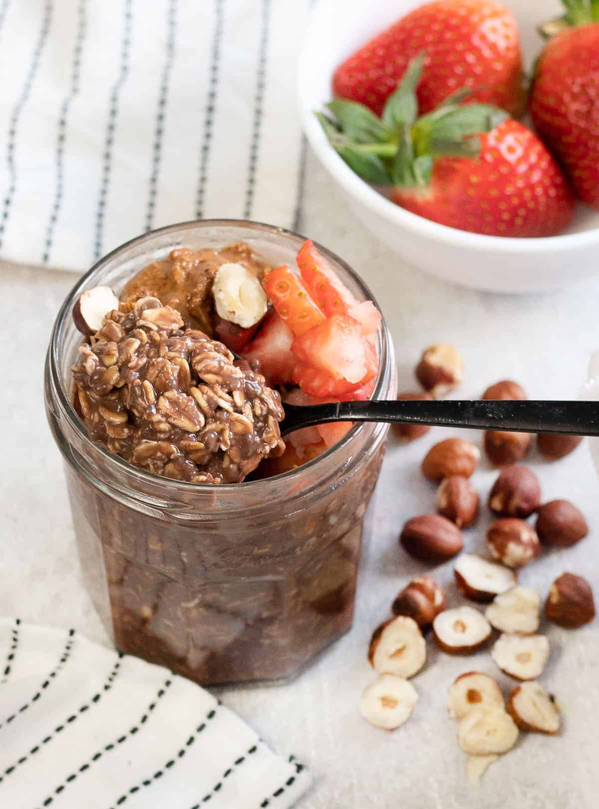 a spoonful of Nutella Overnight Oats