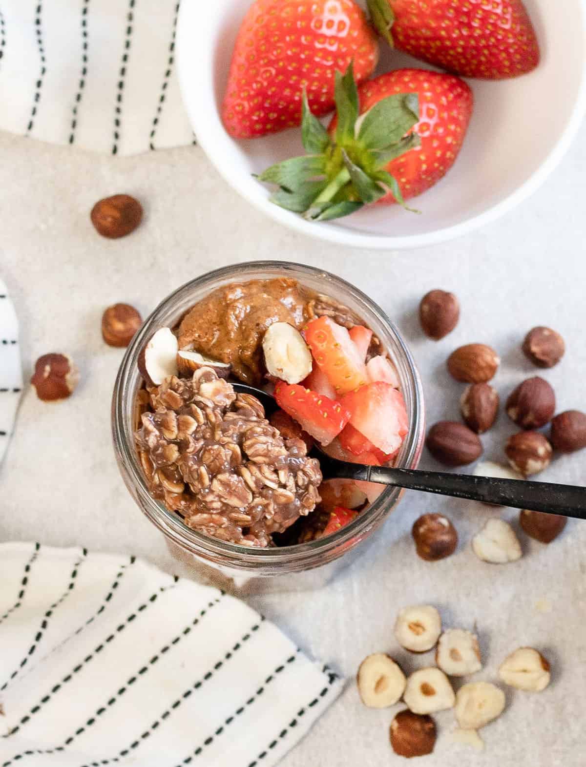 a spoonful of Nutella Overnight Oats