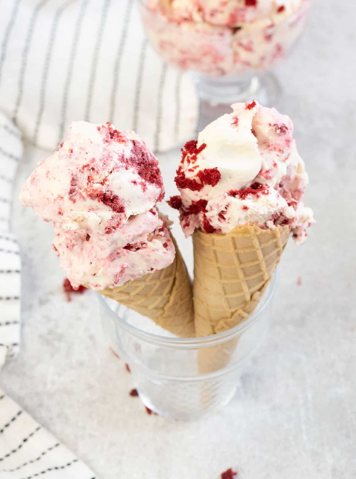 cones filed with Red Velvet Ice Cream.