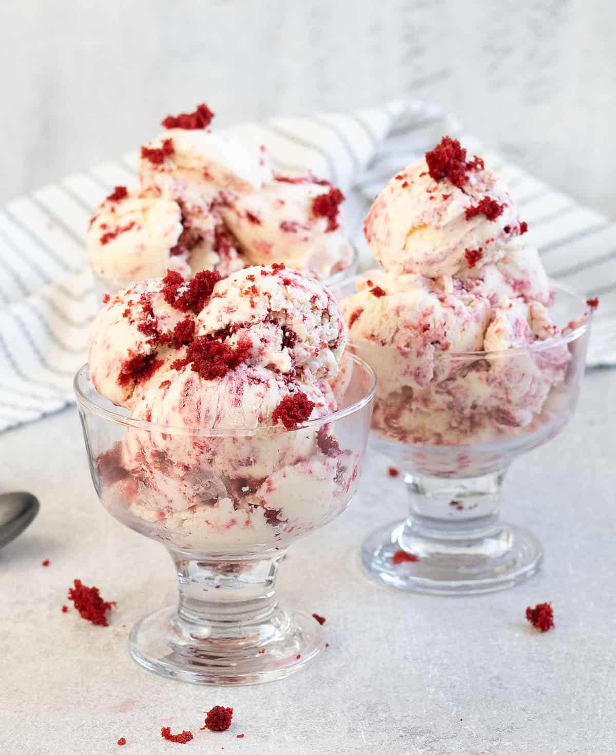 Red Velvet Ice Cream in 3 glasses.