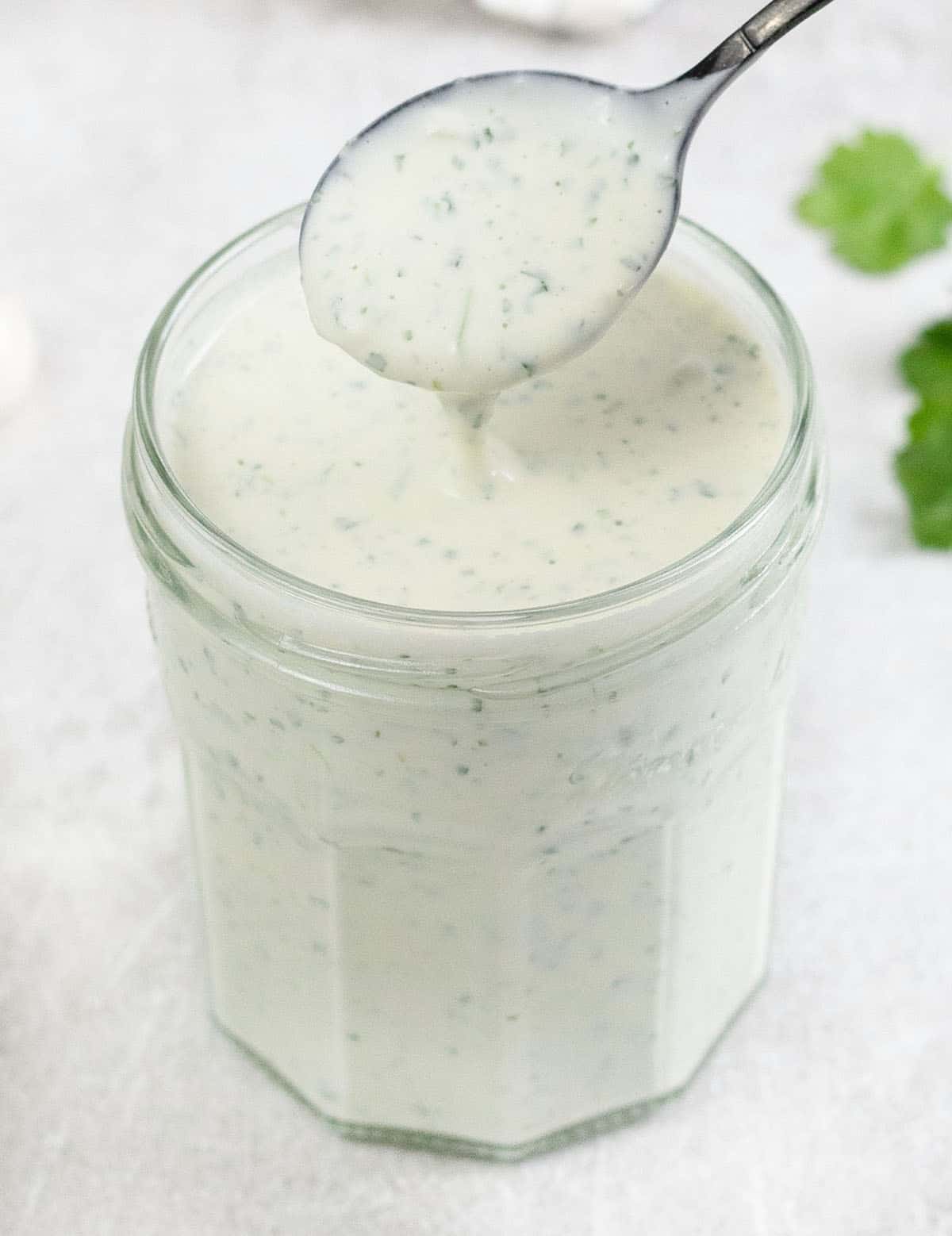 A spoonful of cilantro garlic sauce.