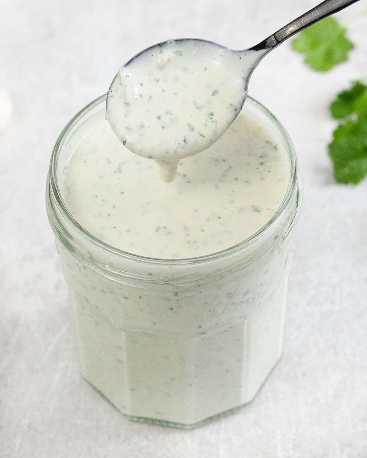 A spoonful of cilantro garlic sauce.