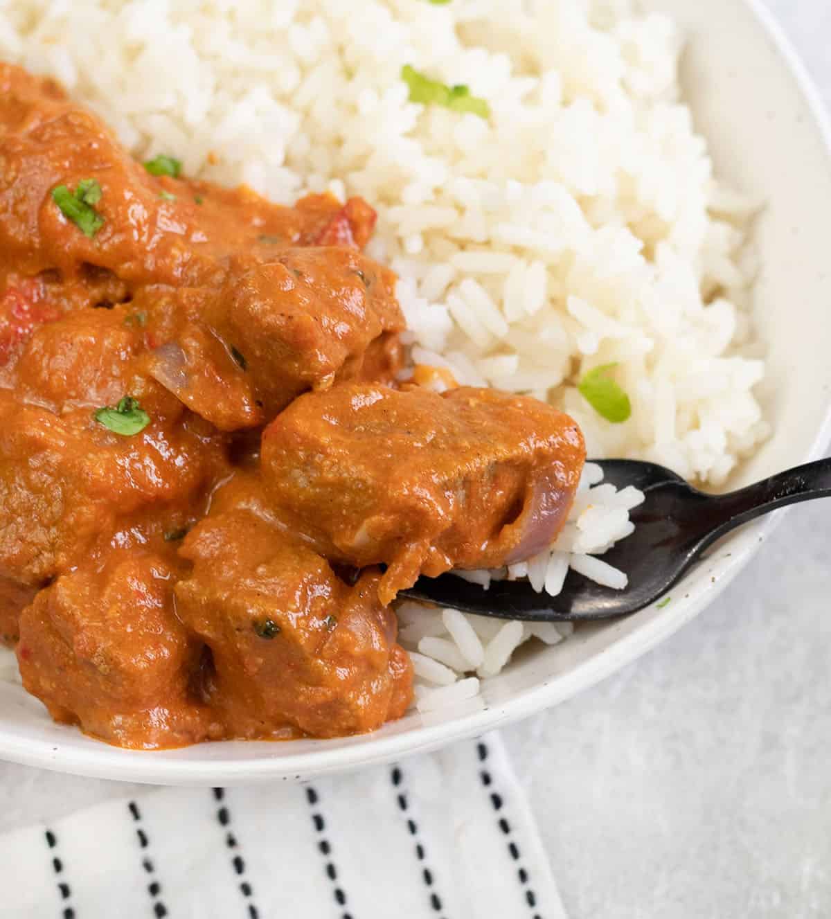 Lamb Tikka Masala on top of rice