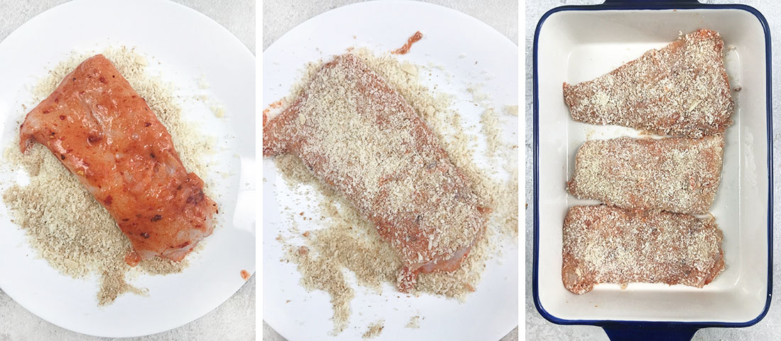 dip each cod filet in the egg mixture and then in the parmesan cheese mixture.