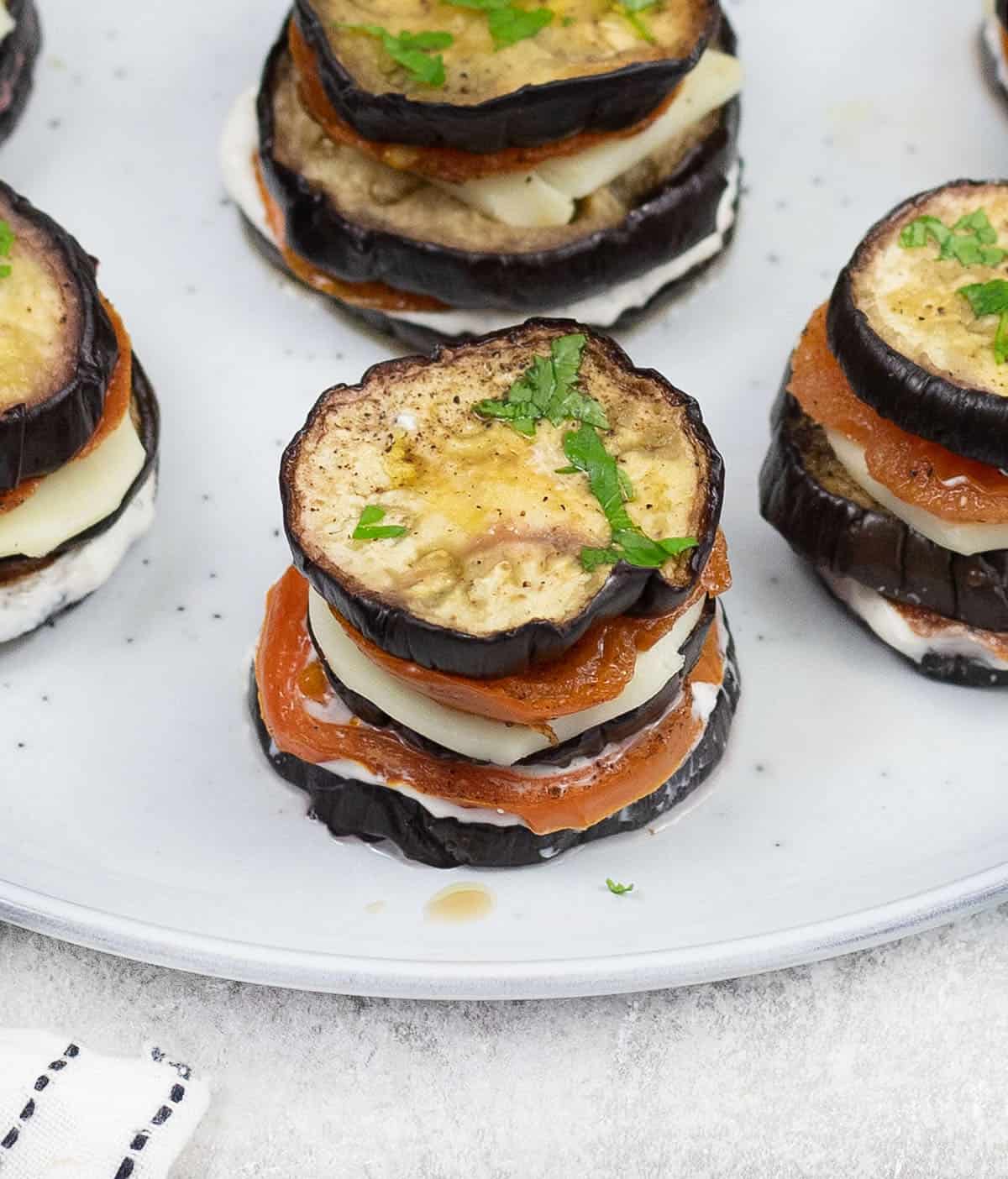 one Eggplant Napoleon With Mozzarella Cheese